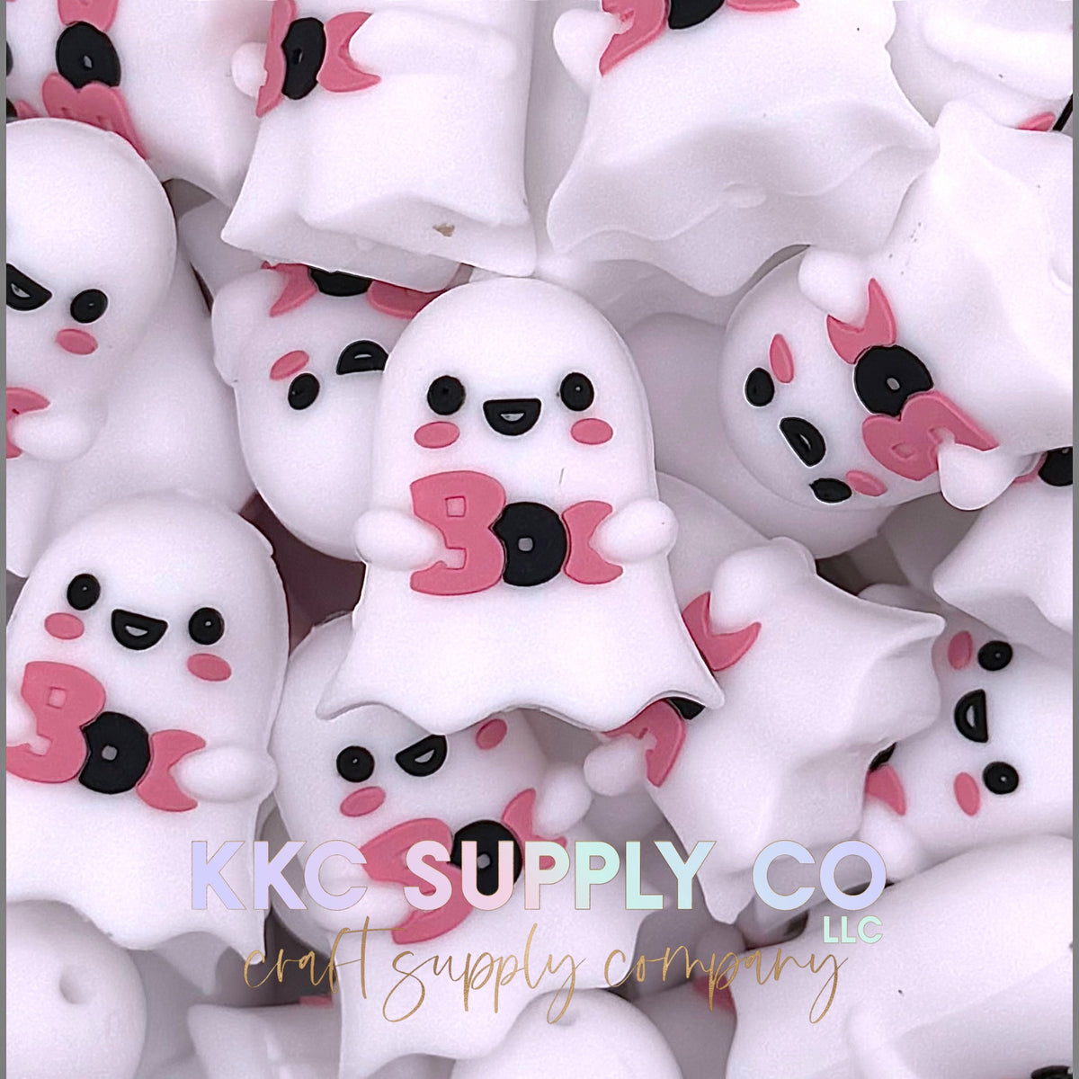 Pink BOO ghost 3D silicone focal bead group