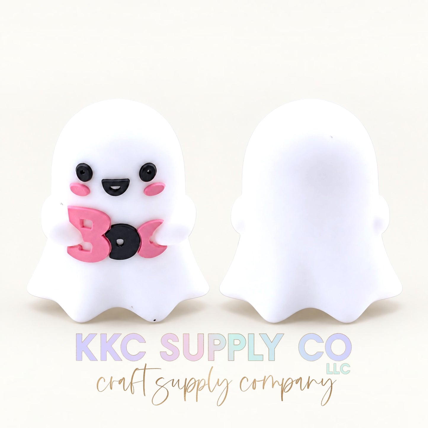 Pink BOO ghost 3D silicone focal bead front and back