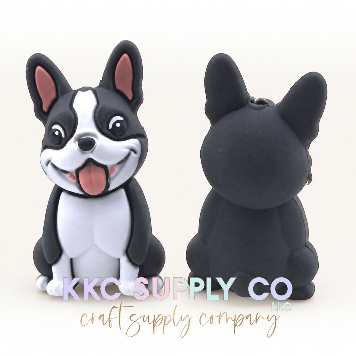 Boston Terrier 3D silicone focal bead front and back