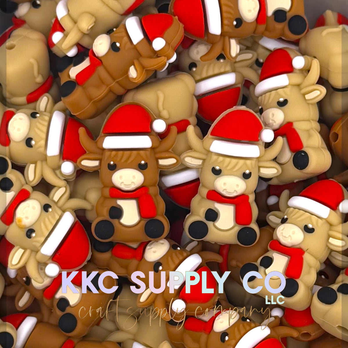 Christmas cow in Santa hat 3D silicone focal bead