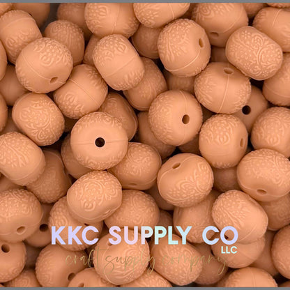 Floral embossed 14mm silicone abacus bead new color
