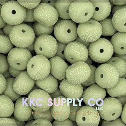 Floral embossed 14mm silicone abacus bead new color