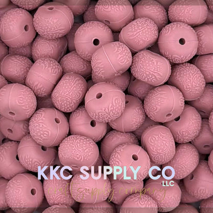 Floral embossed 14mm silicone abacus bead new color
