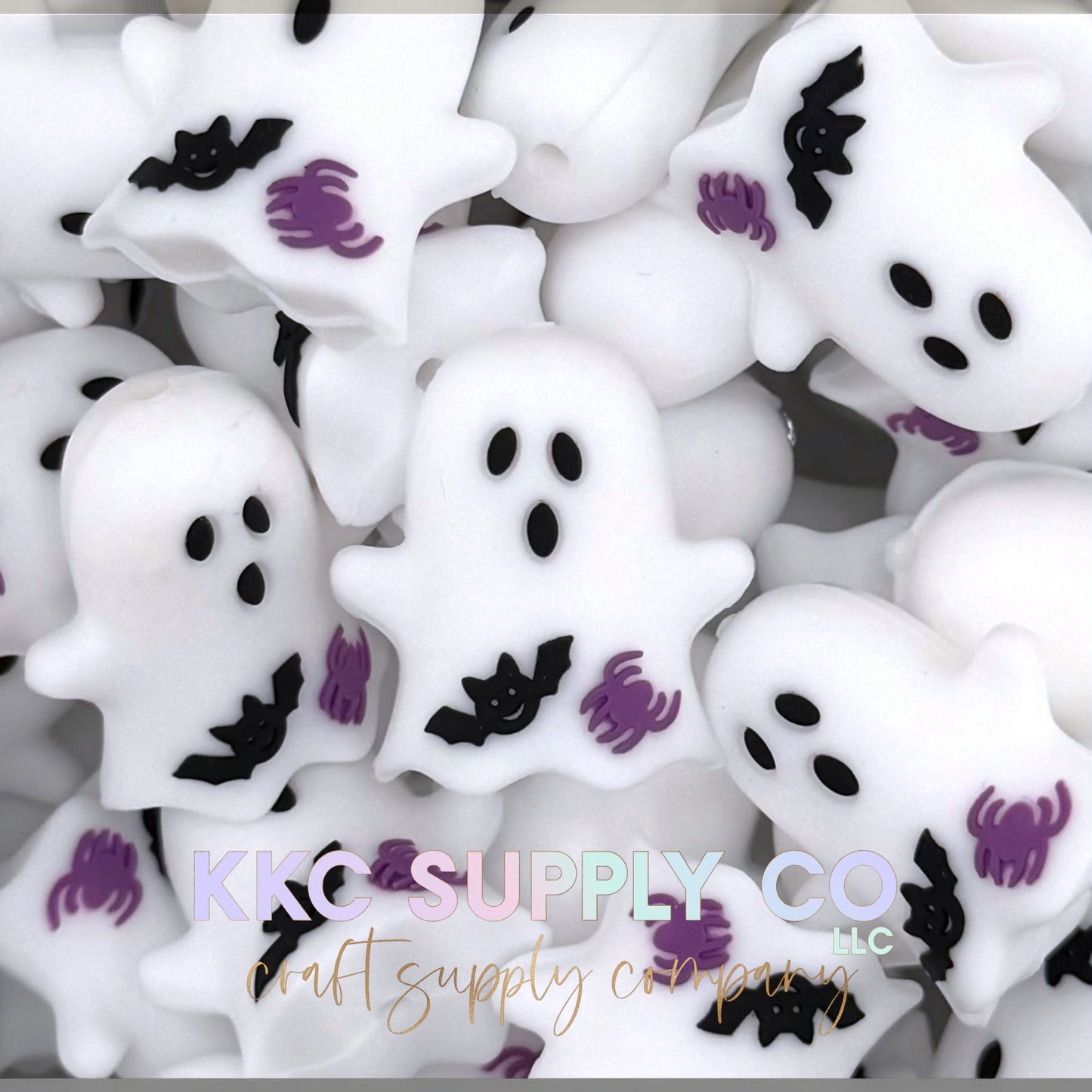 Ghost with bat and spider 3D silicone focal bead