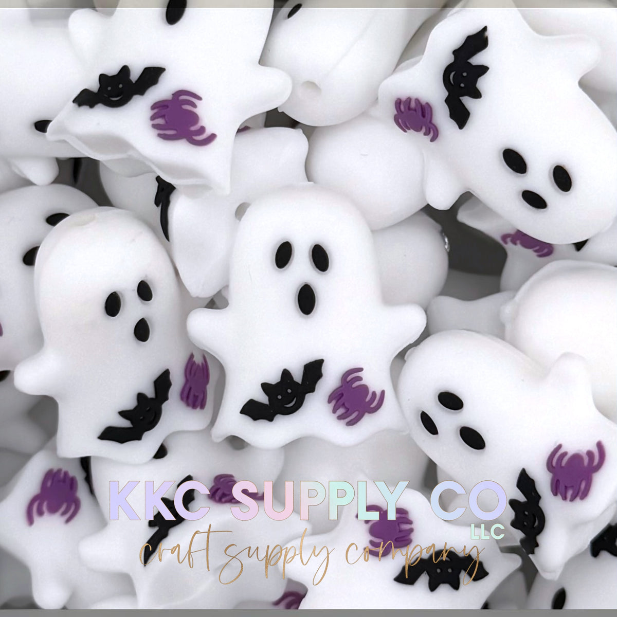 Ghost with bat and spider 3D silicone focal bead