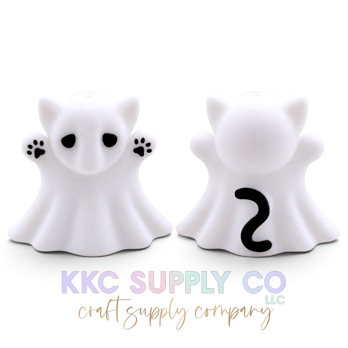 Ghost cat 3D silicone focal bead front and back