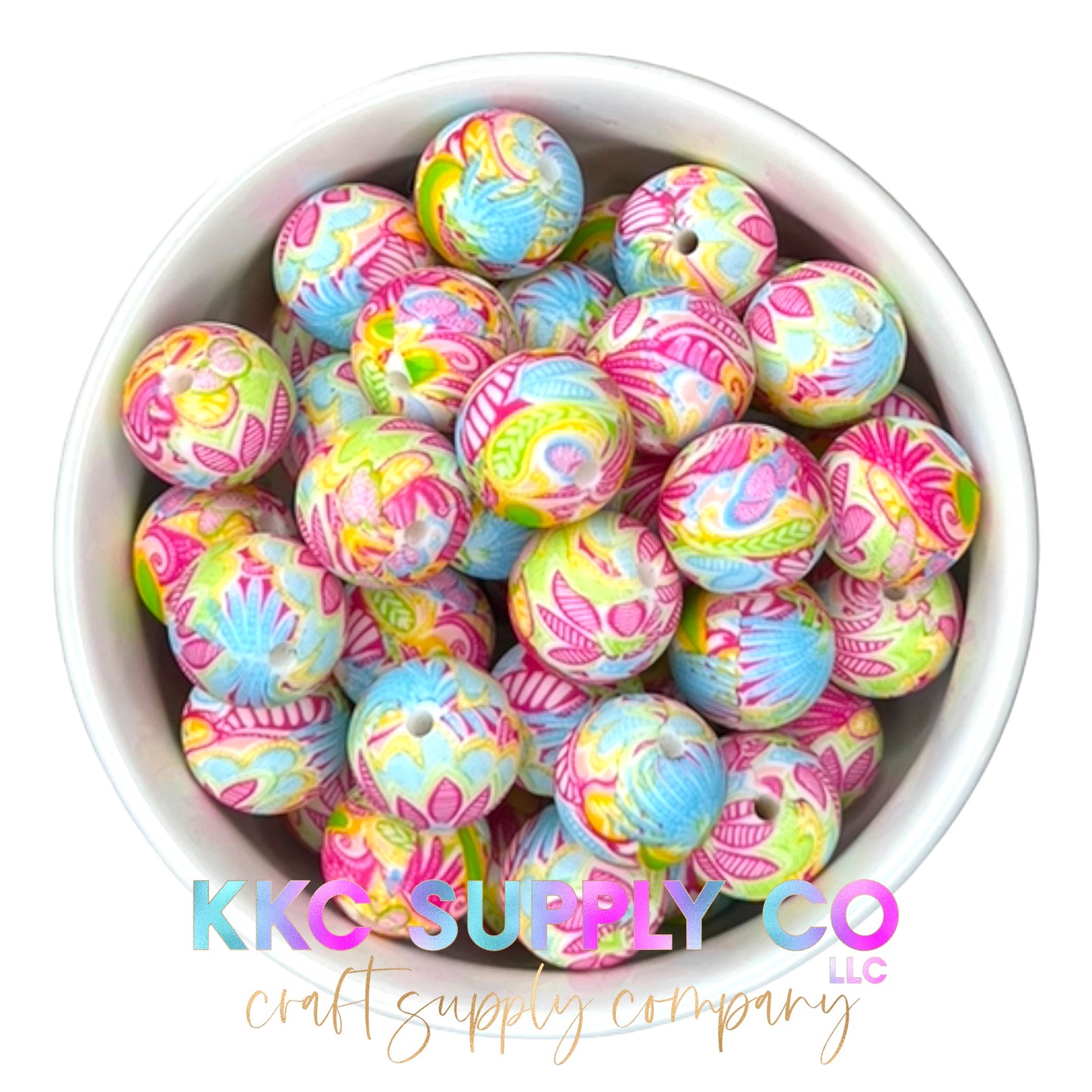 SP53-Neon Floral 15mm Silicone Bead