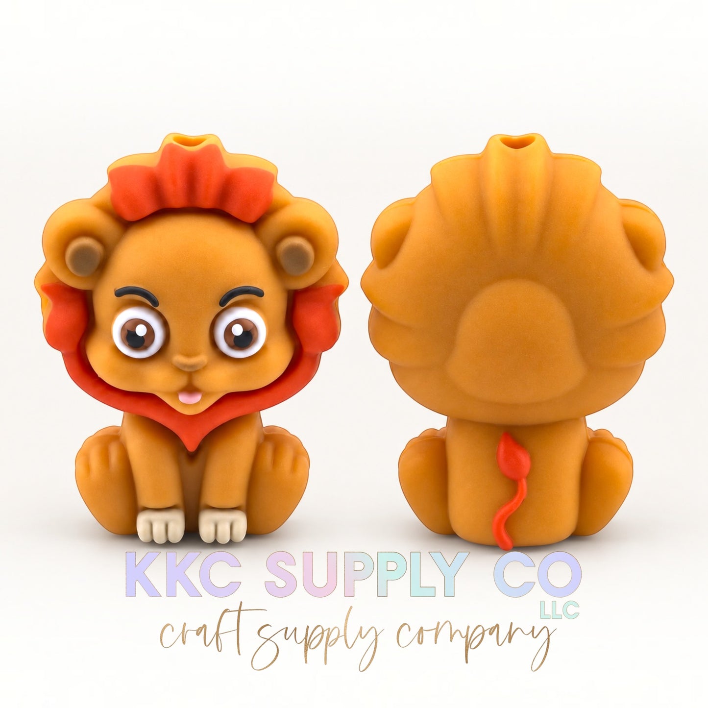 Lion 3D silicone focal bead front and back
