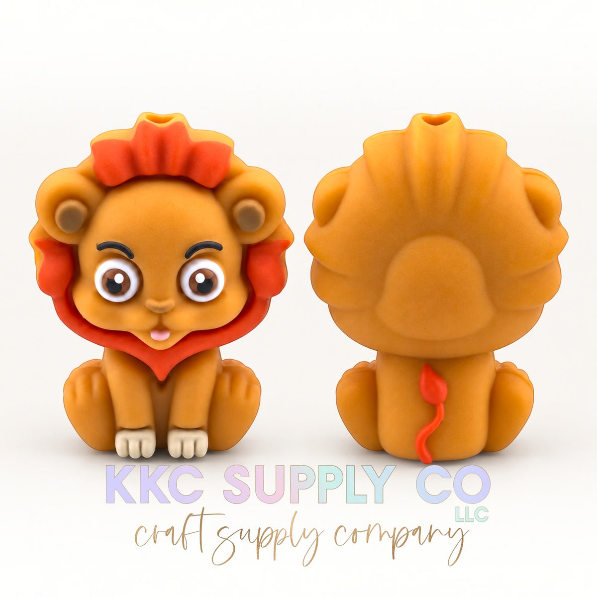Lion 3D silicone focal bead front and back