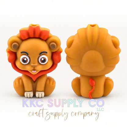 Lion 3D silicone focal bead front and back