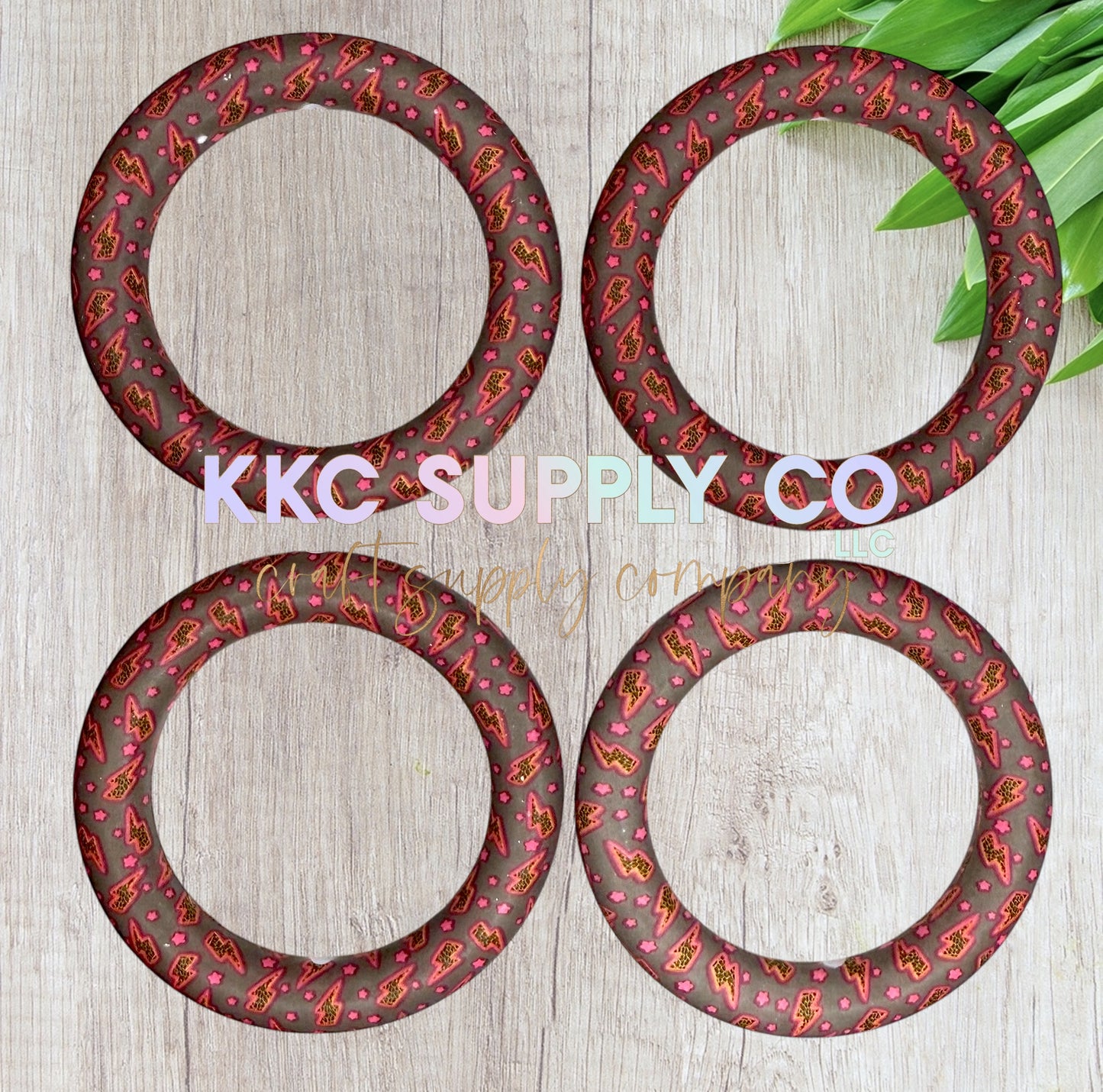 SP233-Neon Leopard Lightning Bolt Printed Silicone Beads