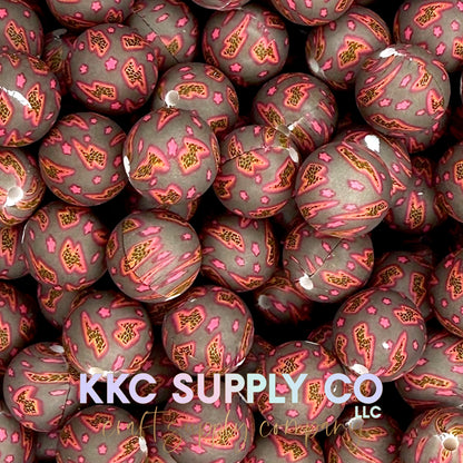 SP233-Neon Leopard Lightning Bolt Printed Silicone Beads