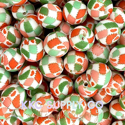 SP232-Christmas Patchwork Printed Silicone Beads