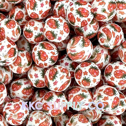 SP229-Disco Strawberry Printed Silicone Beads