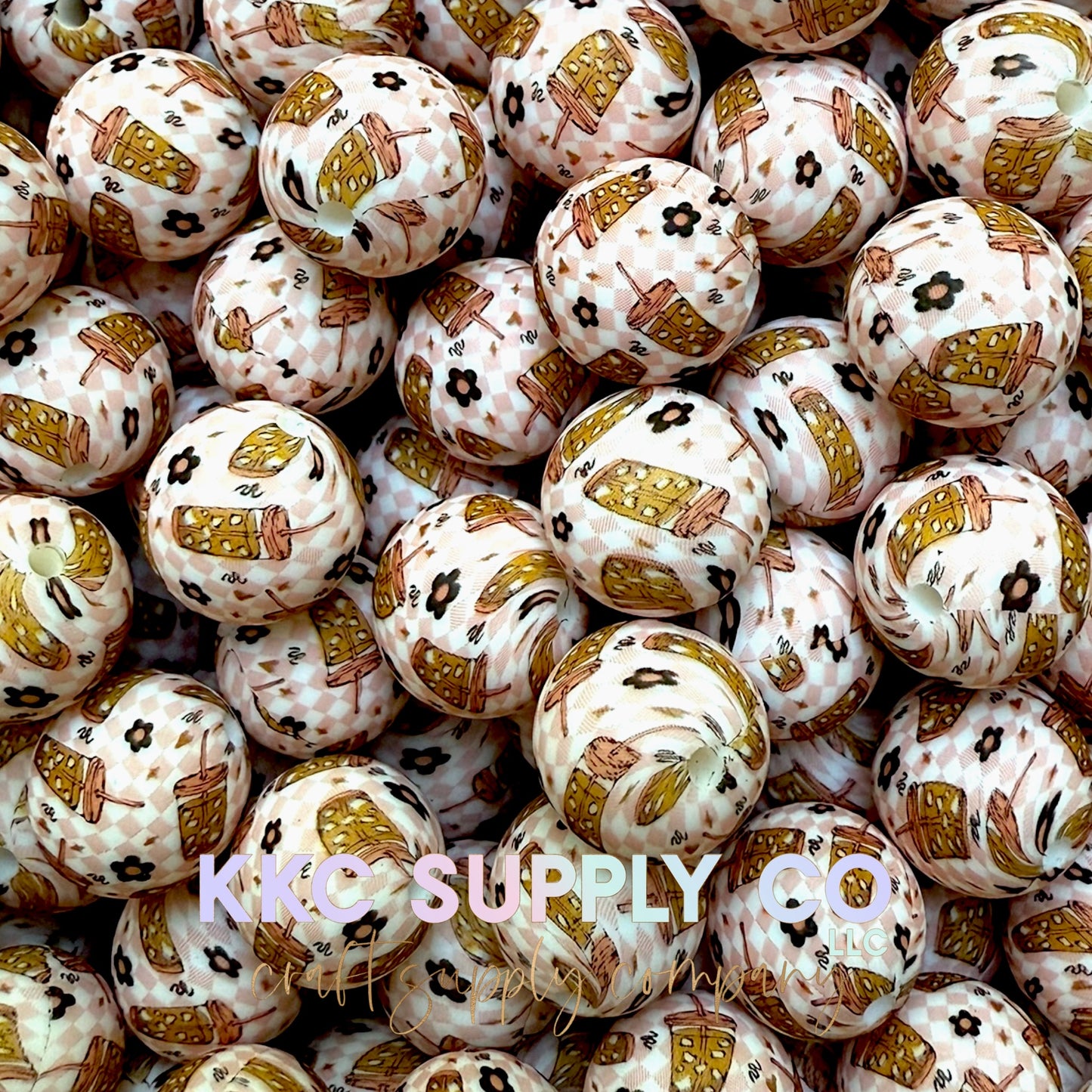 SP235-Checkered Latte Silicone Beads