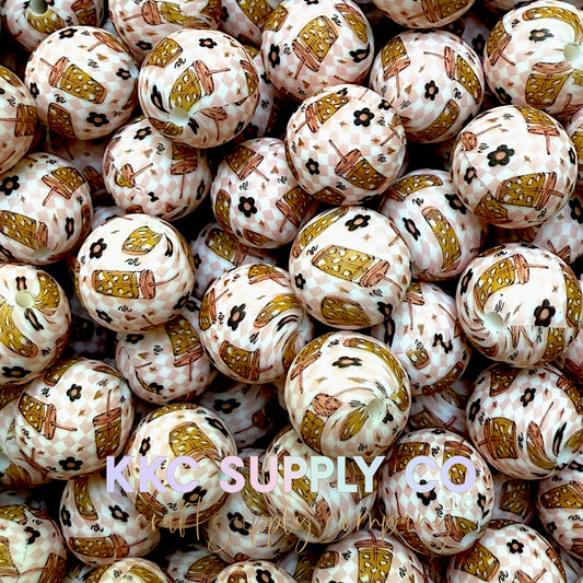 SP235-Checkered Latte Silicone Beads