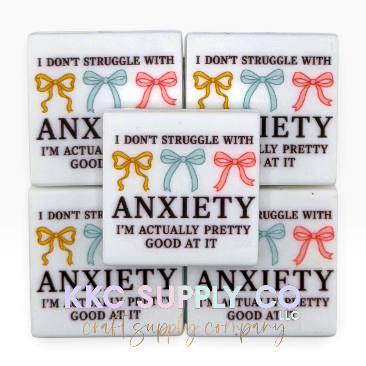 Pretty good at anxiety square printed silicone focal bead
