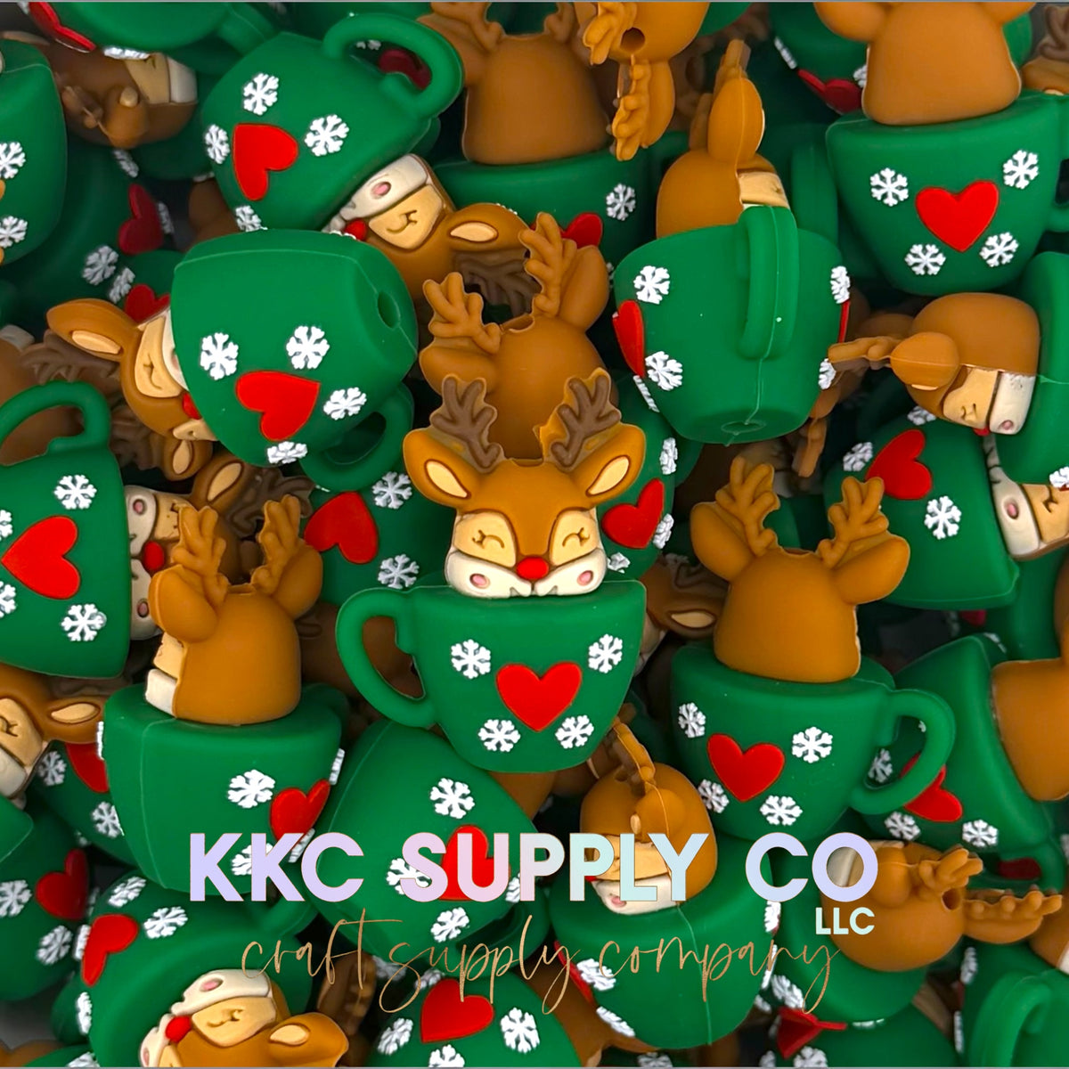 Reindeer in Christmas mug 3D silicone focal bead