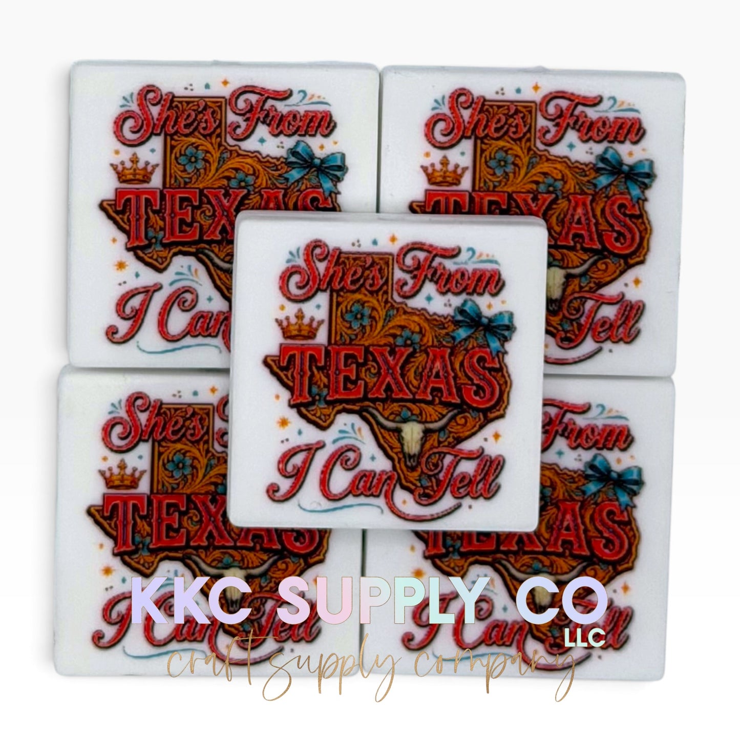 She's from Texas square printed silicone focal bead