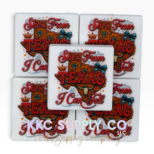 She's from Texas square printed silicone focal bead