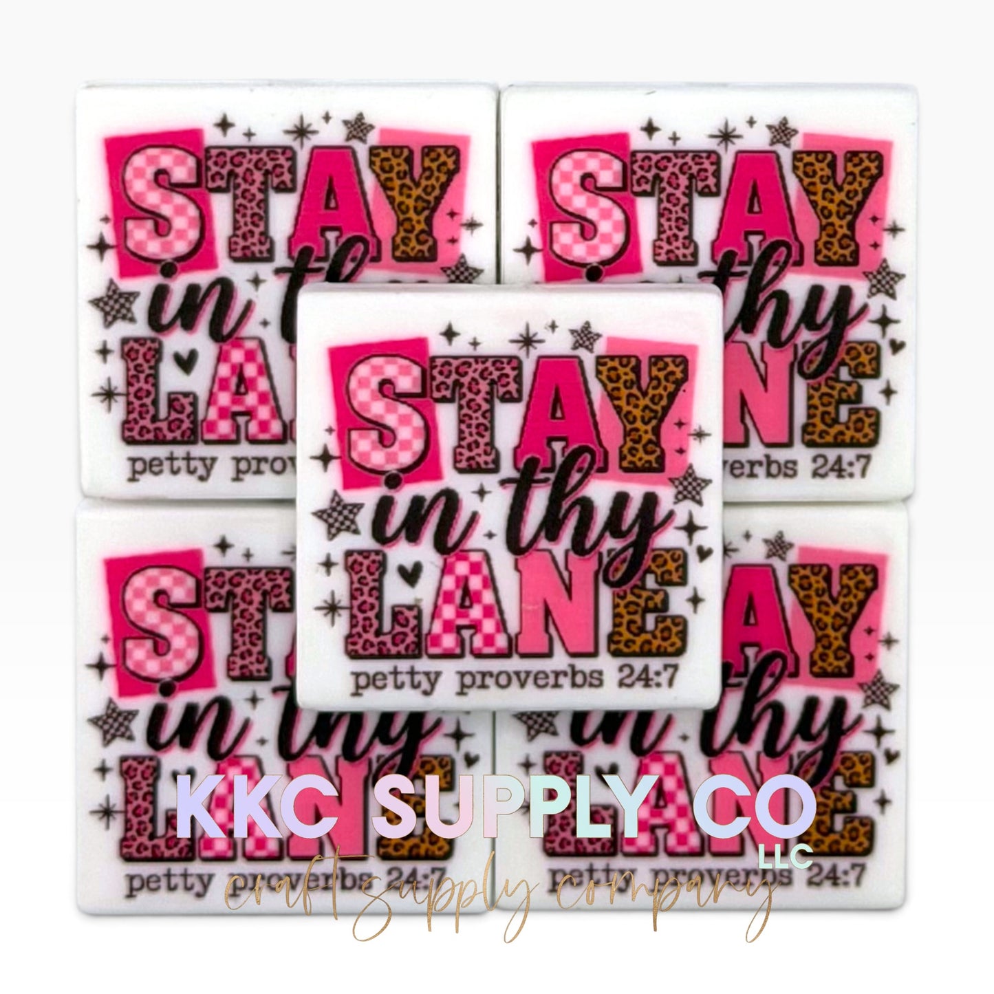 Stay in thy lane square printed silicone focal bead