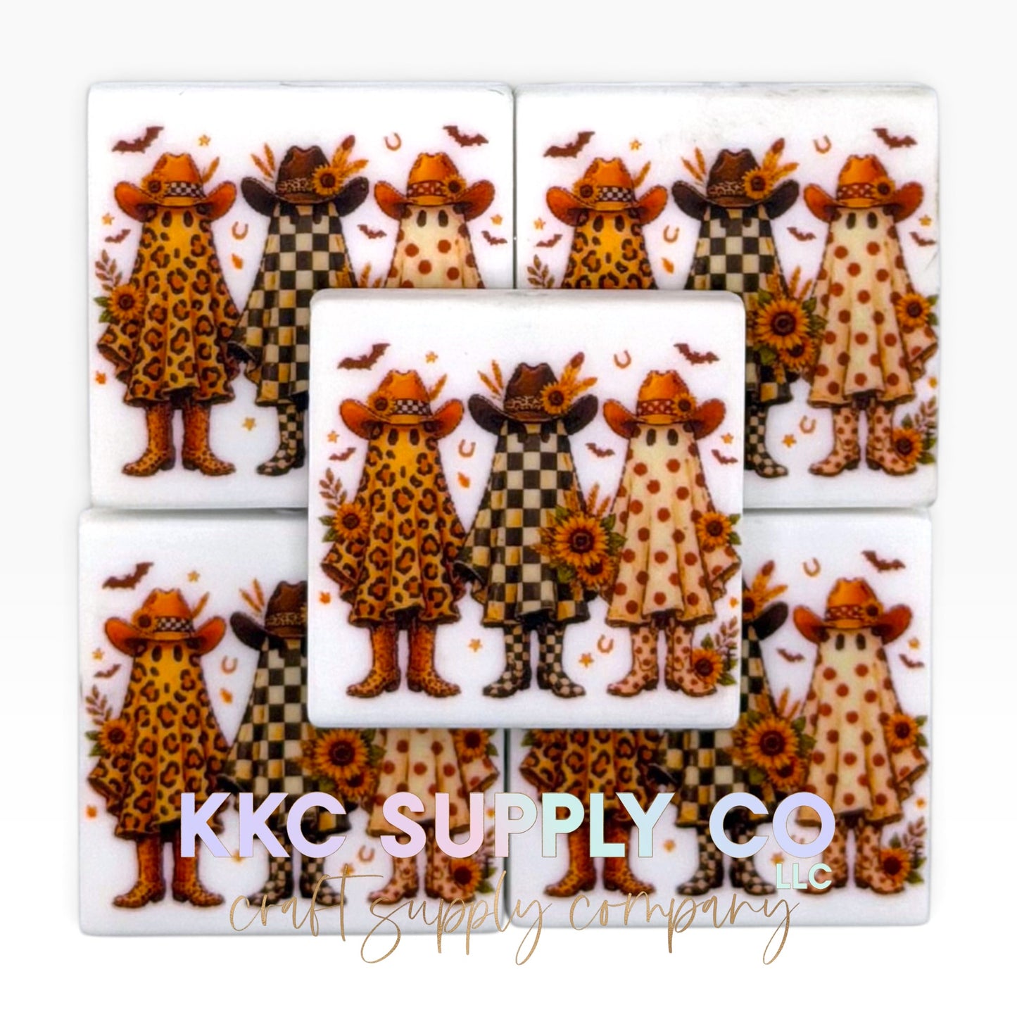 Western ghost trio square printed silicone focal bead