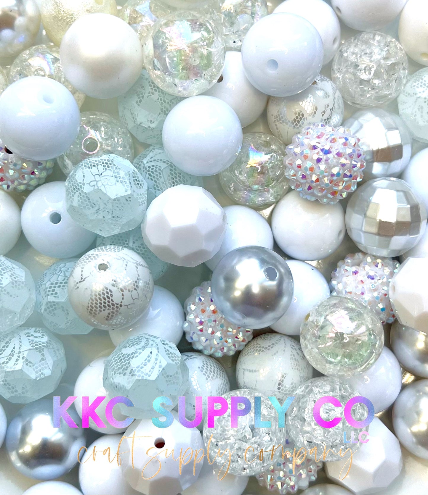 Winter White Bubblegum Bead Mix 20mm