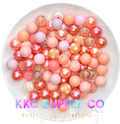 Coral and Light Pink Bubblegum Bead Mix 20mm