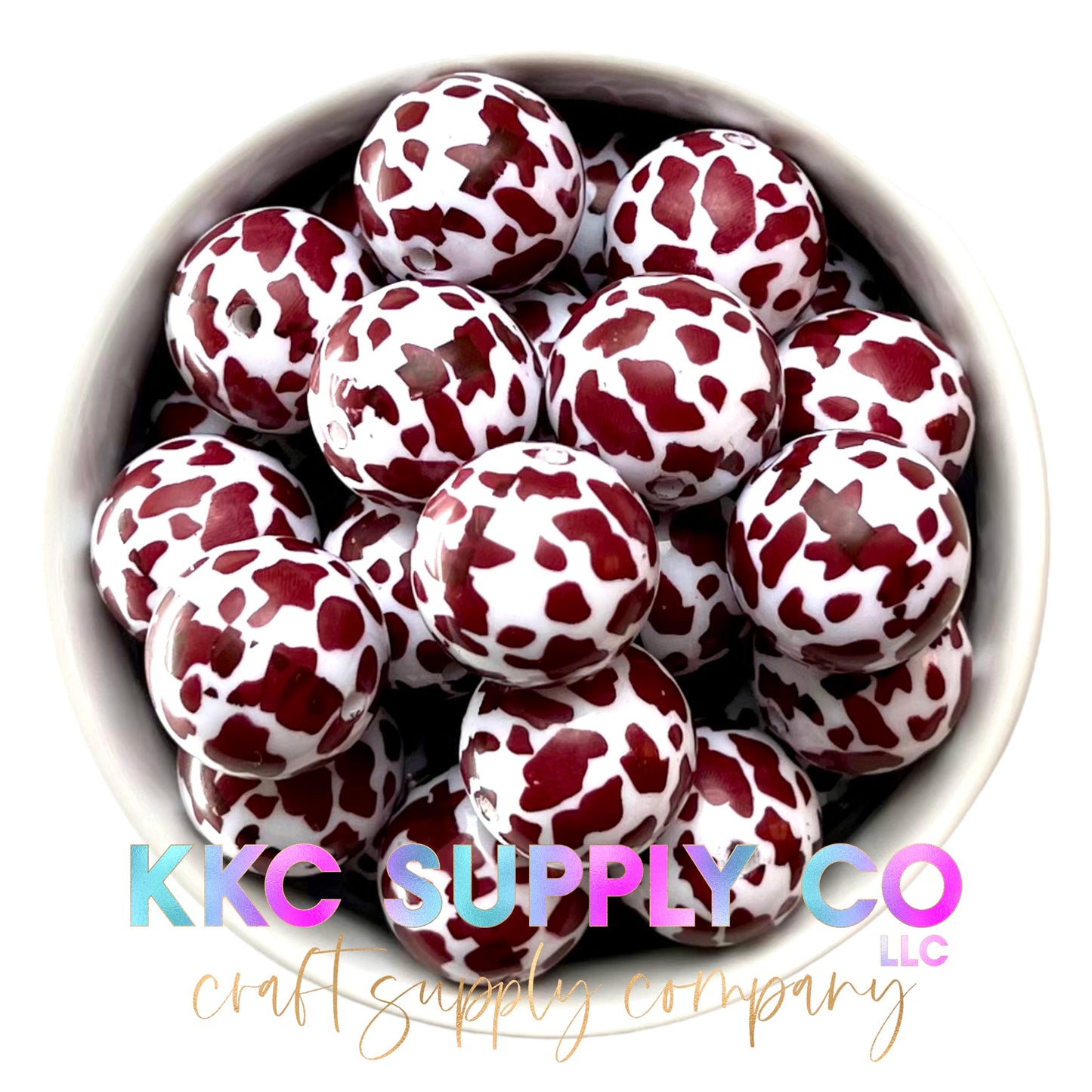Cow Print Brown and White Bubblegum Bead 20mm