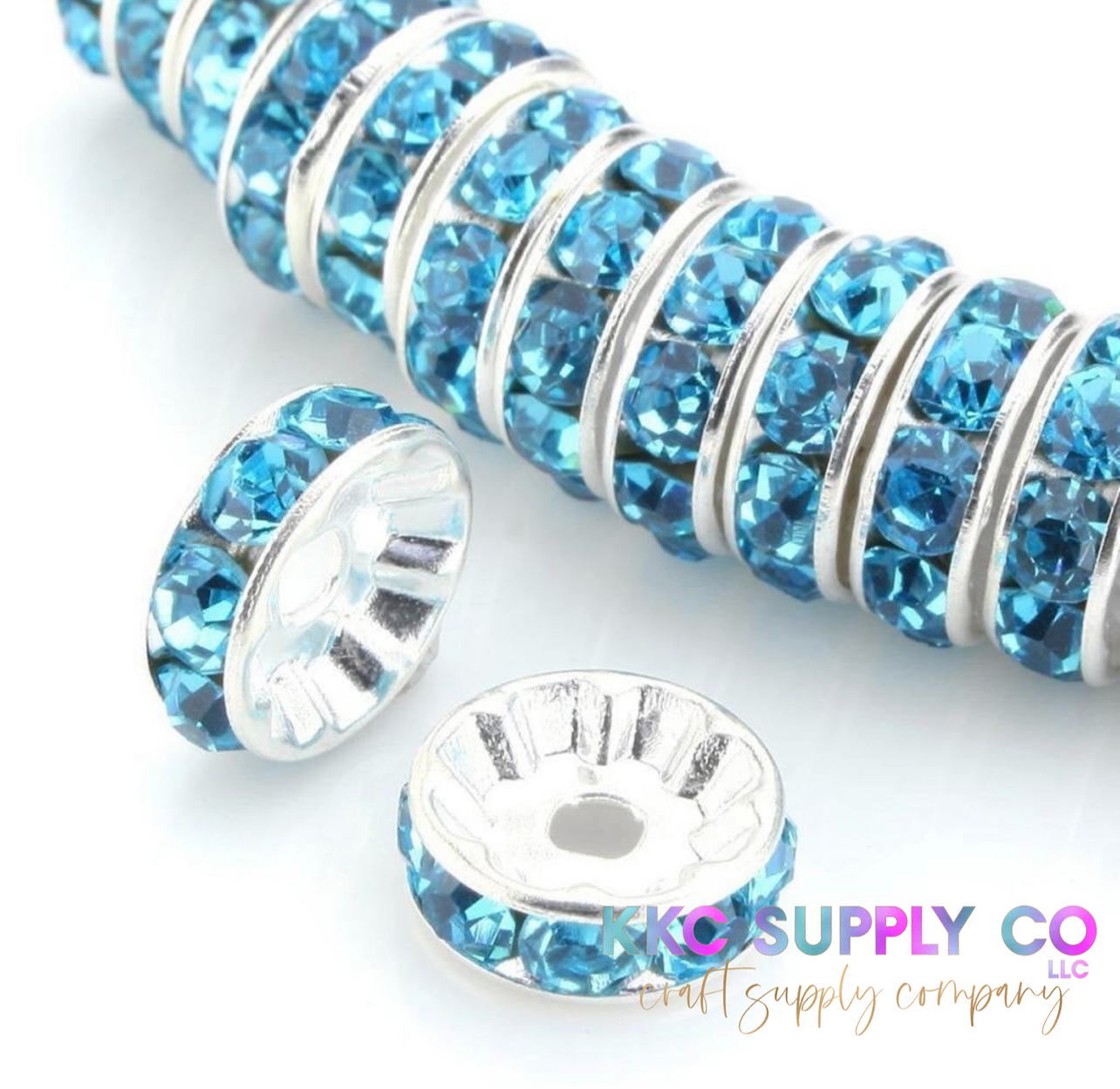 Blue Rhinestone Spacer Bead 10mm