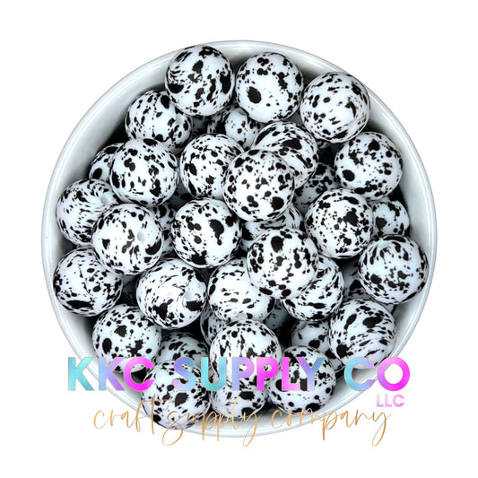 SP69-Black and White Cow Hide Print Silicone Bead 15mm