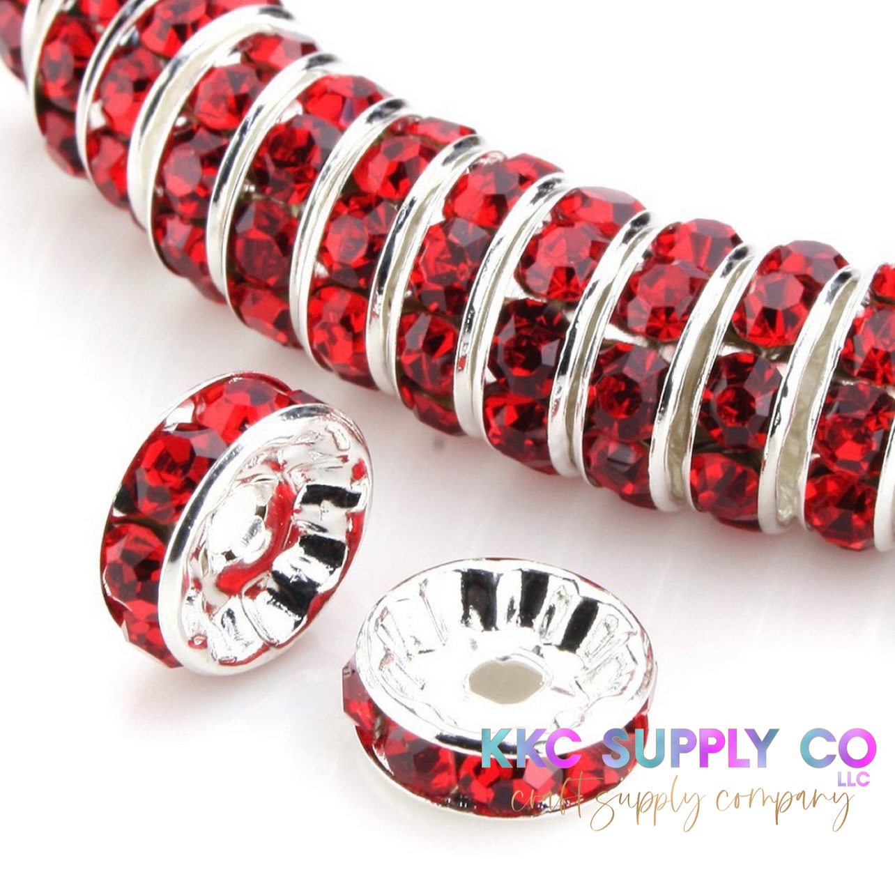 Red Rhinestone Spacer Bead 10mm