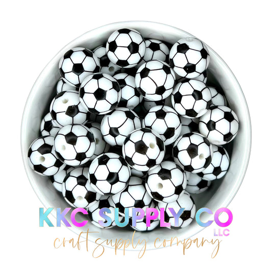 SP20-Soccer Ball 15mm Black and White Silicone Beads