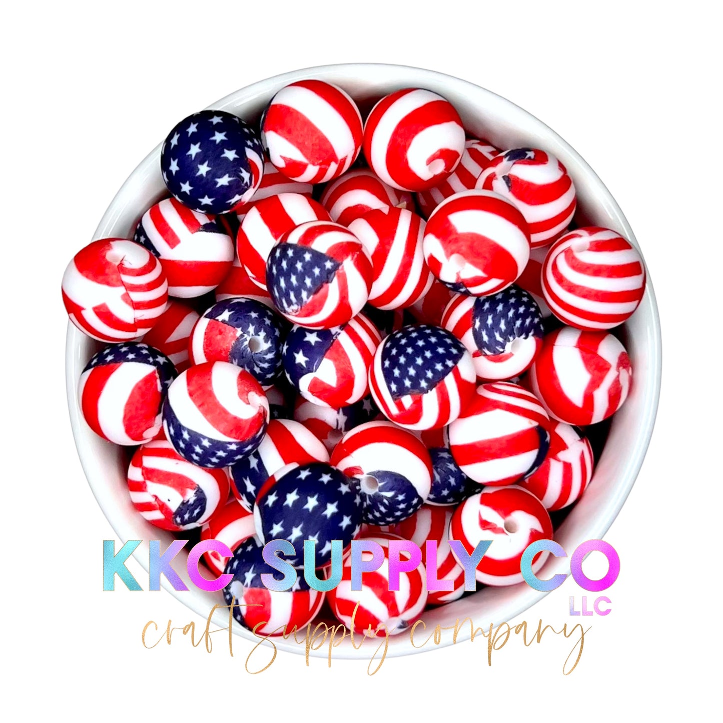 SP22-American Flag Print 15mm Silicone Bead