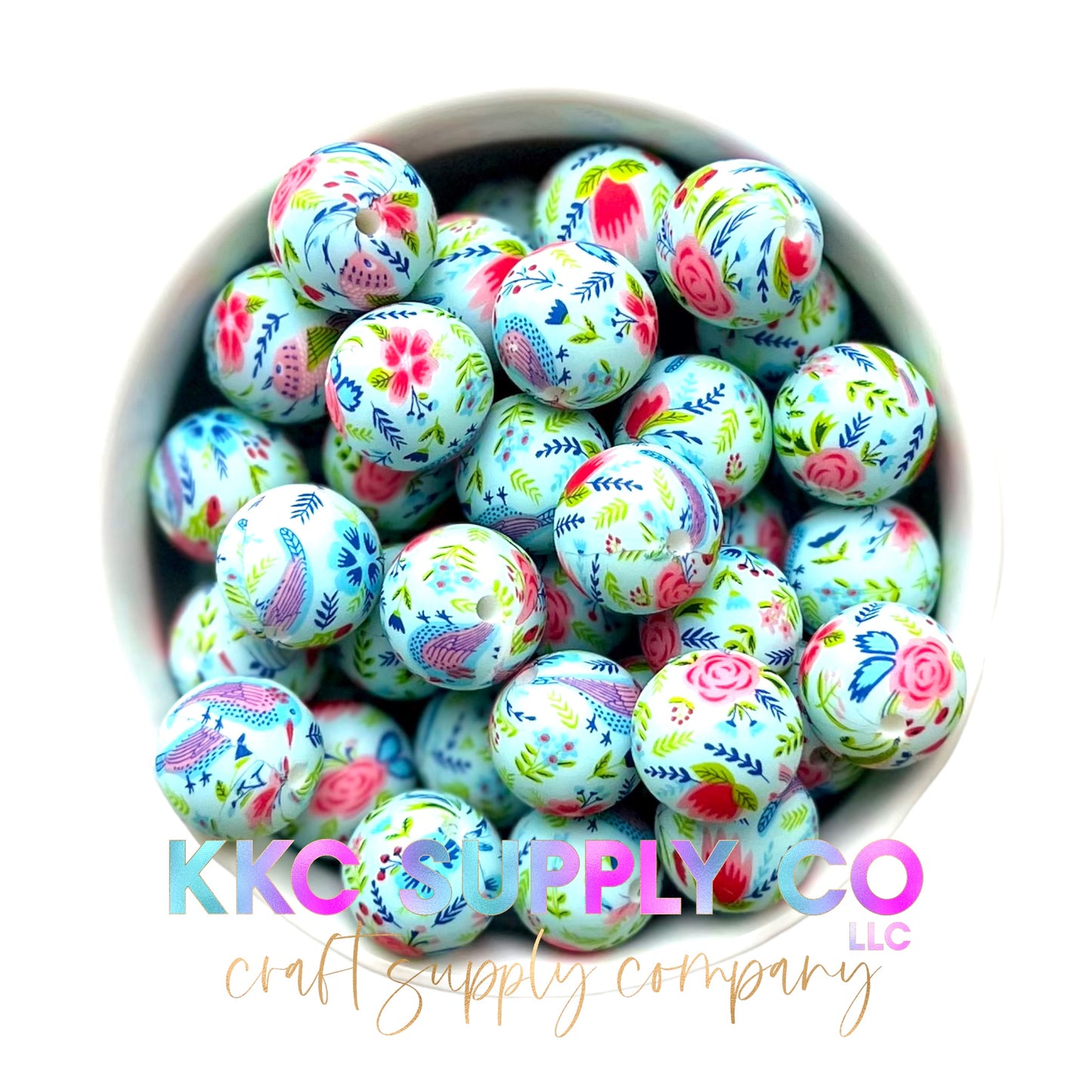 SP02-Blue Floral 15mm Silicone Beads