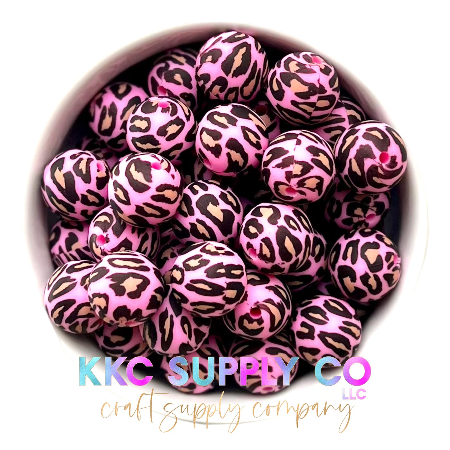 SP03-Hot Pink Leopard Print 15mm Silicone Beads