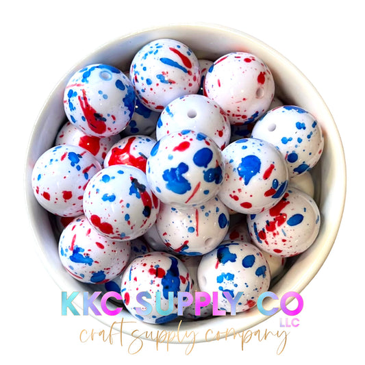 Red, White & Blue Paint Splatter Bubblegum Bead 20mm