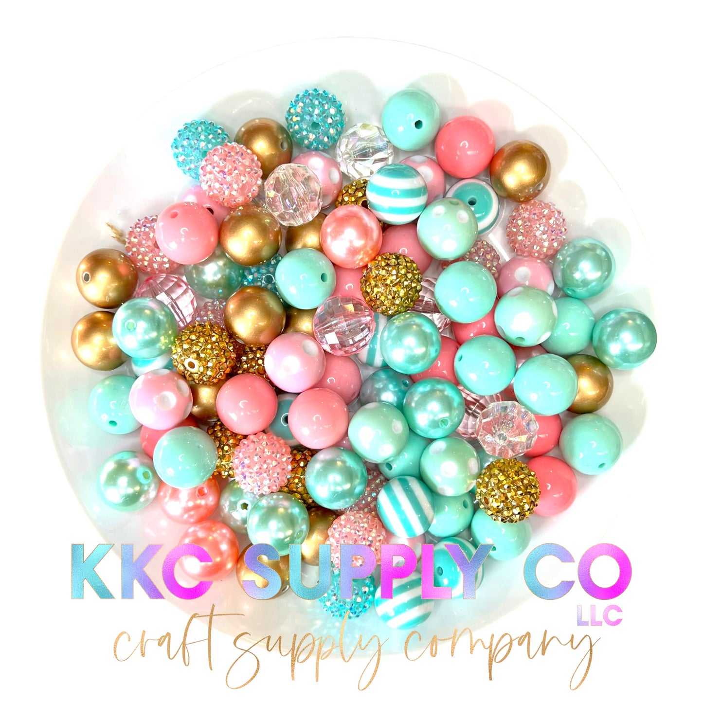 Limited Edition-Mint, Pink, & Gold Bubblegum Bead Mix 20mm