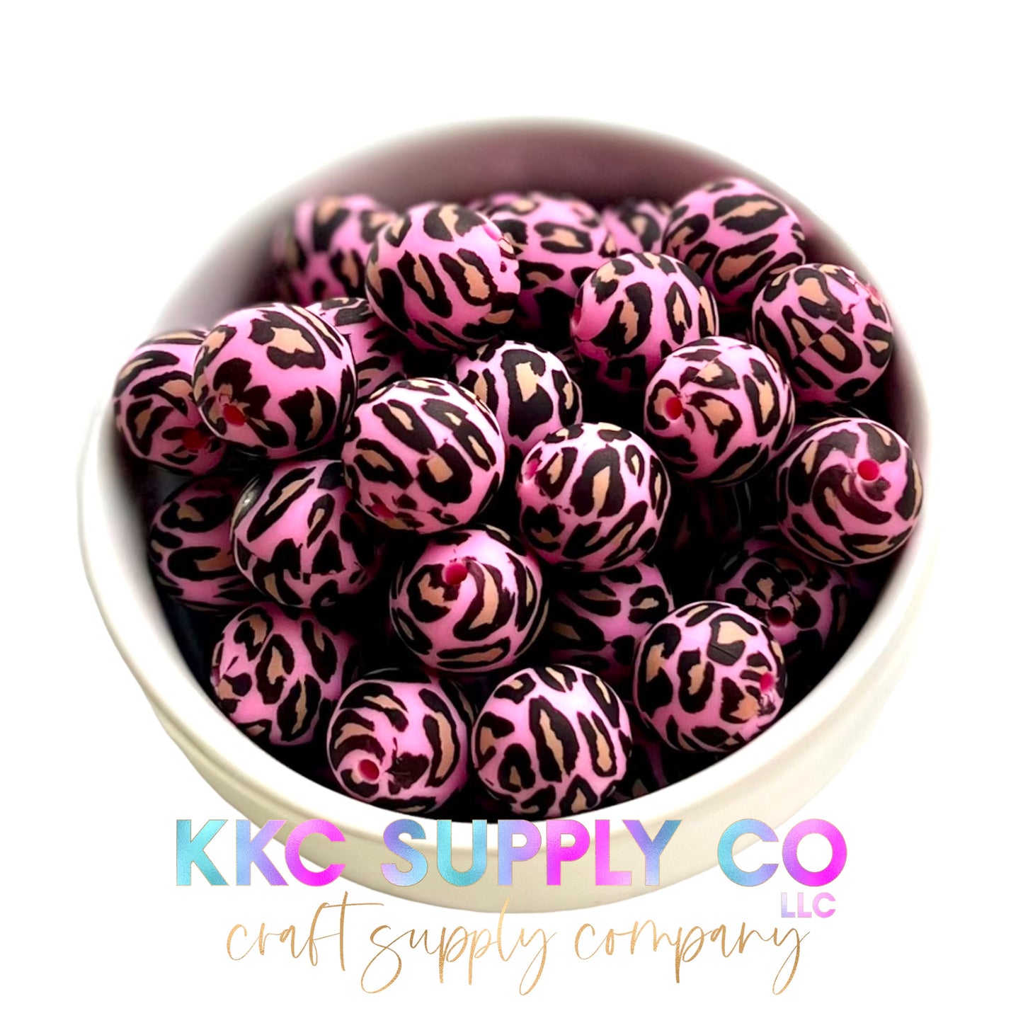 SP03-Hot Pink Leopard Print 15mm Silicone Beads