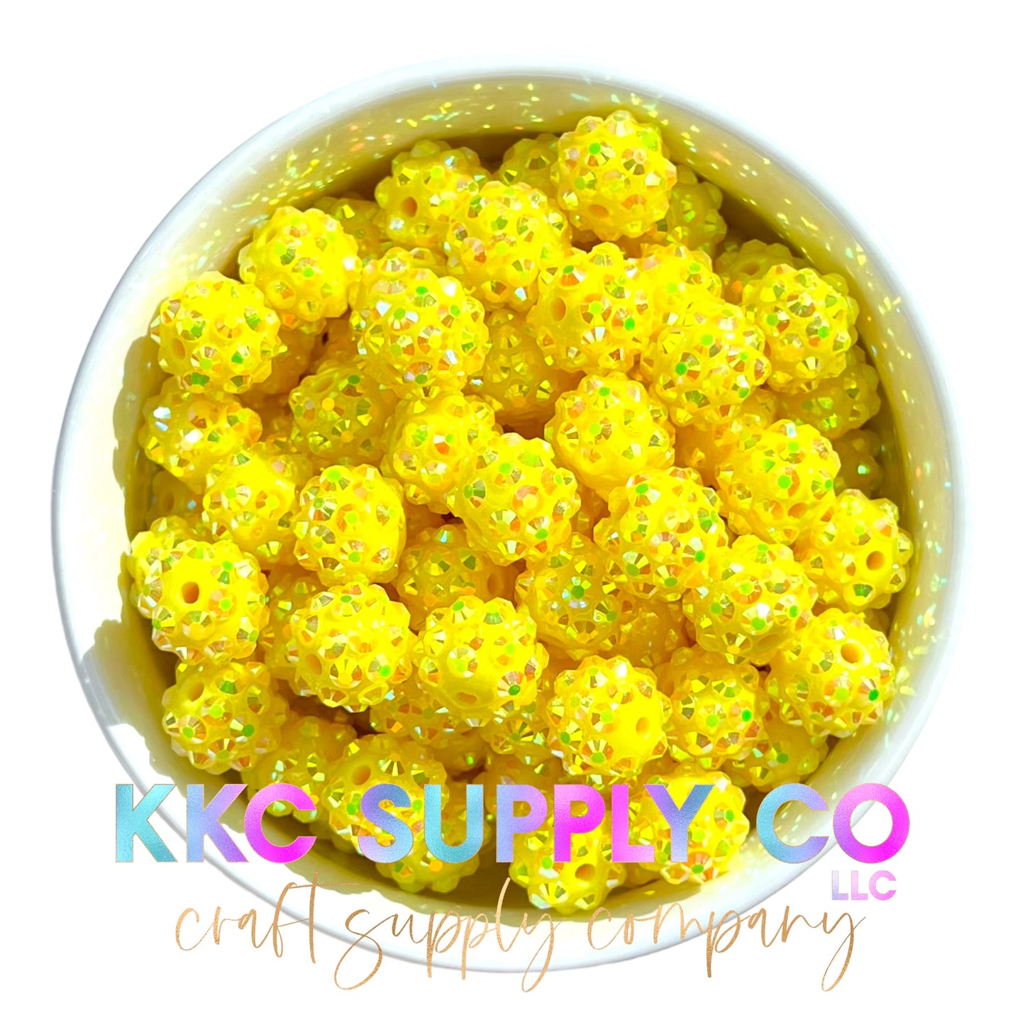 Yellow AB Rhinestone Bubblegum Bead 12mm