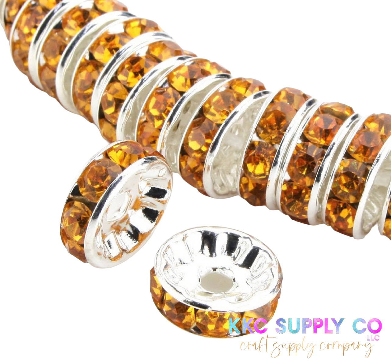 Amber/Yellow Rhinestone Spacer Bead 10mm