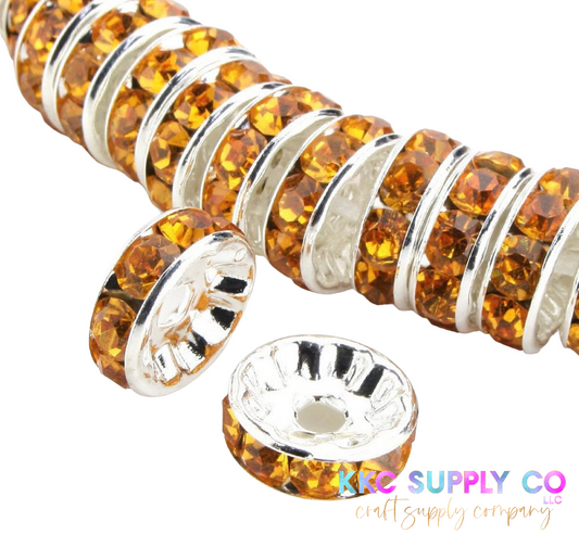 10pcs-6/8/10/12/14mm Gold Silver Fire Ball Round Rhinestone Spacer Bead  Beads Clear Crystal Rhinestone Prong set Craft Findings