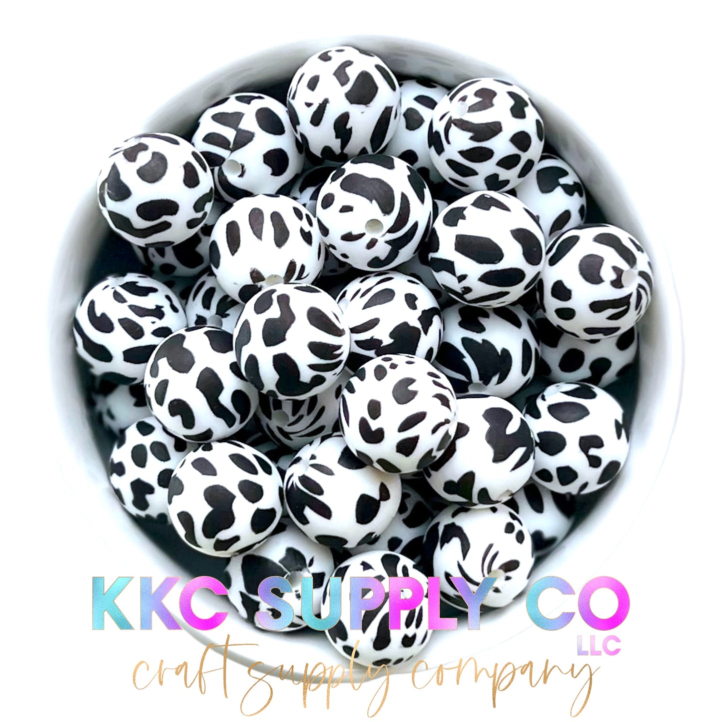 SP26-Cow Print Black and White 15mm Silicone Beads
