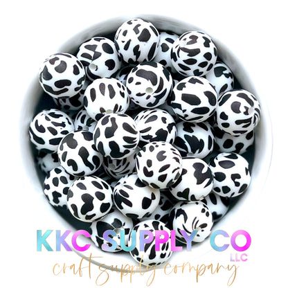SP26-Cow Print Black and White 15mm Silicone Beads