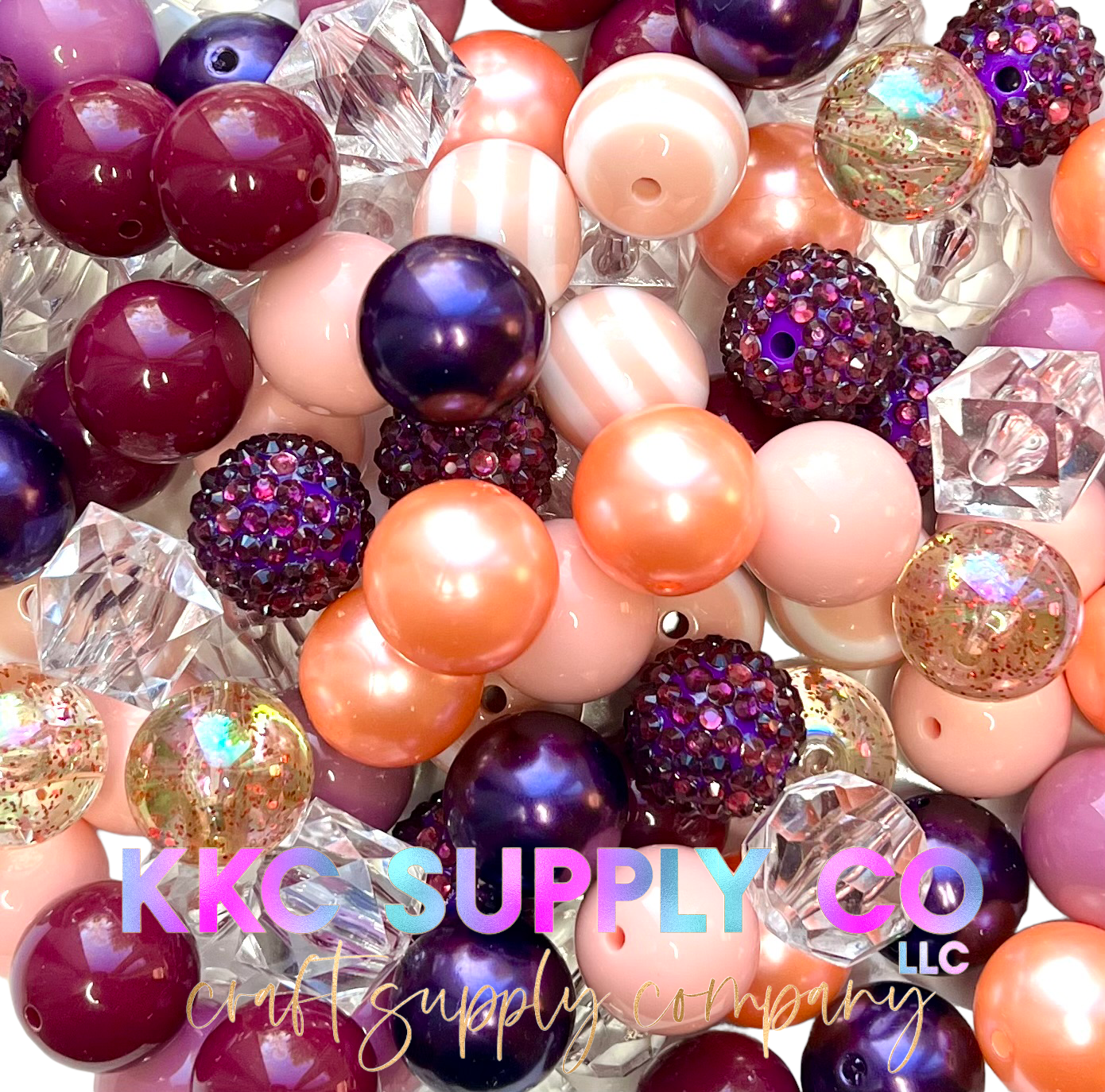 Perfect Plum and Coral Bubblegum Bead Mix 20mm