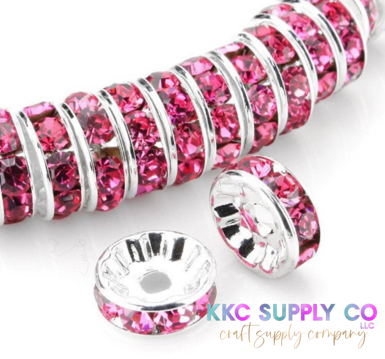 Pink Rhinestone Spacer Bead 10mm