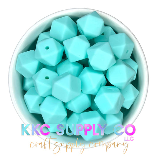 SS34-Bright Mint Green 14mm Hexagon Silicone Bead