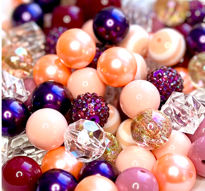 Perfect Plum and Coral Bubblegum Bead Mix 20mm