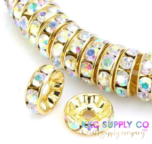 Clear AB Rhinestone Gold Spacer Beads 10mm