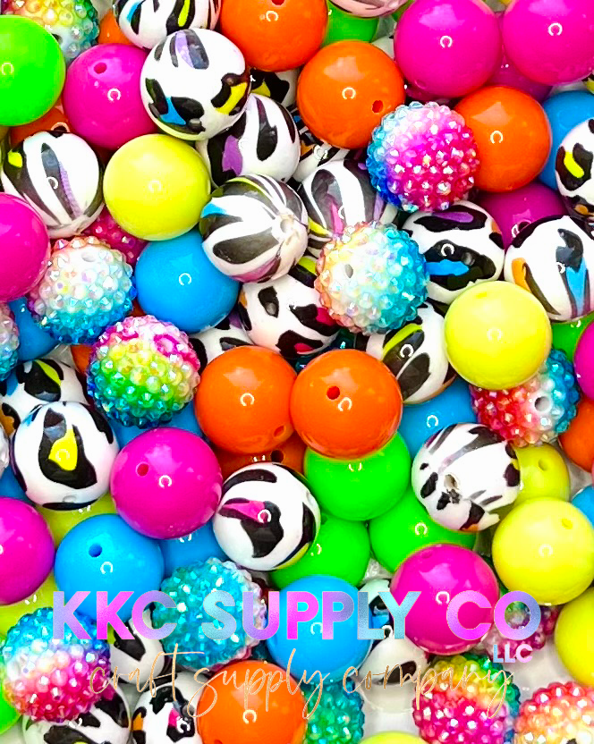 Neon Leopard Bubblegum Bead Mix 20mm